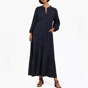 Pietsie bohemian flowy San Pancho Striped Navy Blue Maxi Dress Size medium